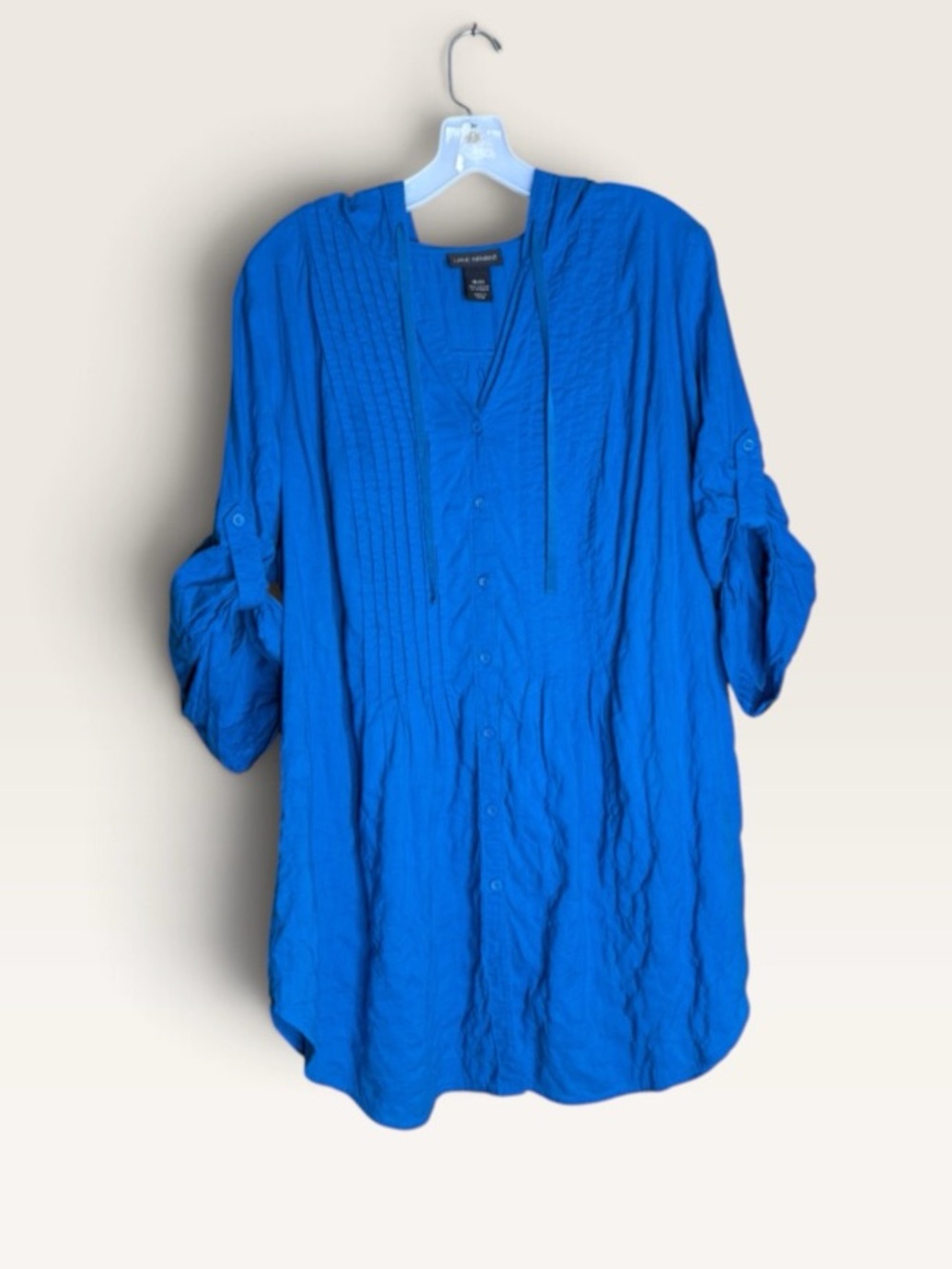 Lane Bryant 18/20 Cobalt Blue Hooded Button Front Pintuck Tunic Top